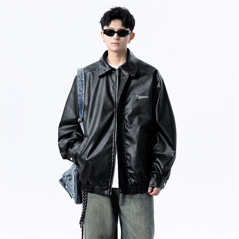 春季新款港风美式刺绣痞帅翻领皮衣夹克男XZ213-JK6000-P70控98,男装夹克,星座213