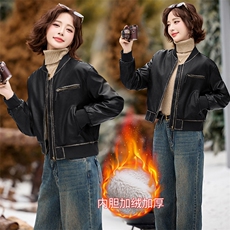 2025冬季新款现货时尚潮流小个子机车服加绒保暖皮衣外套，女装皮衣，1C078
