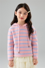 秋冬新款女童甜美连帽条纹羊毛针织毛衣宝宝打底帽衫羊绒外穿上衣，童装儿童羊毛衫，初丹羊绒童装