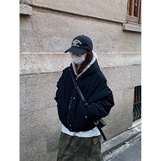 现货高品质美式高街冬季重磅硬挺短款座山雕毛领棉衣男女加厚外套，男装棉衣，电商A486