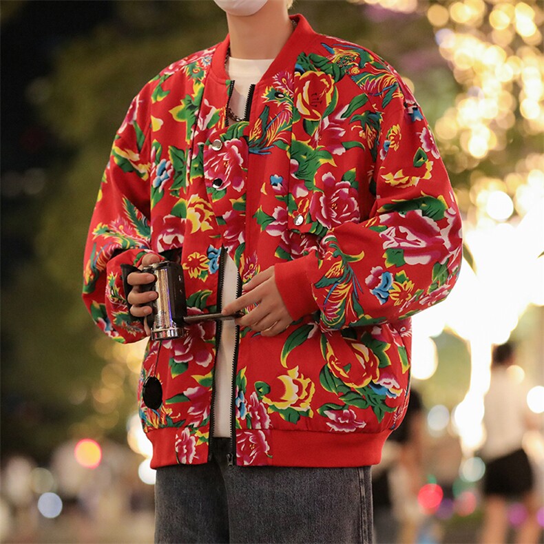JK000飞行夹克机车大码东北大花棒球领夹克衫开衫外套男女汉服潮,男装夹克,星座115A(原星座507）