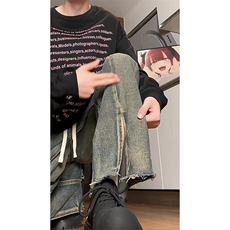 开叉宽松直筒牛仔裤男生长裤松紧腰KD607-P35，男装牛仔裤，电商D312-1