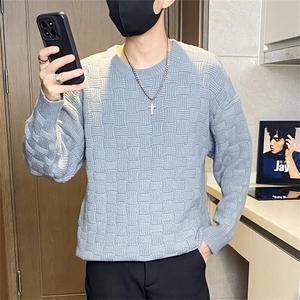8525-特P40男士圆领针织衫加厚修身纯色套头线衣打底衫帅气图片