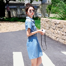 2022新款夏韩版牛仔连衣短裙短袖修身显瘦，女装连衣裙，瑶迪依秀