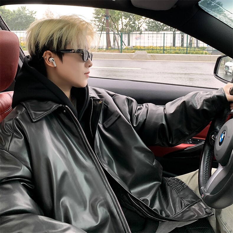 8861自家图加棉加厚皮衣外套黑杏咖M到3XLP100，男装皮衣，星座506