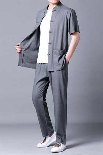 BETZ08钱塘2020-2夏季亚麻男士短袖中式唐装套装精品P115，男装中老年男装，钱塘207-2