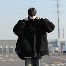 三彩尼假两件秋冬季美式复古麂皮绒外套男女宽松休闲百搭MW9296，男装棉衣，星座1116A-1（原606A）