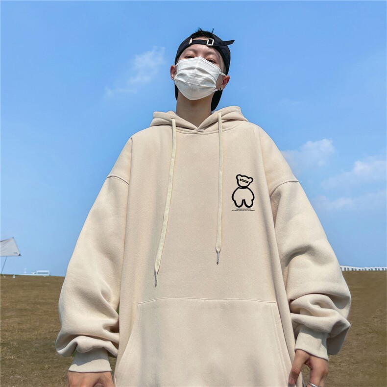 ！秋季重磅宽松大码港风小熊印花连帽卫衣LW79-特p35,男装卫衣,星座508（原C305）