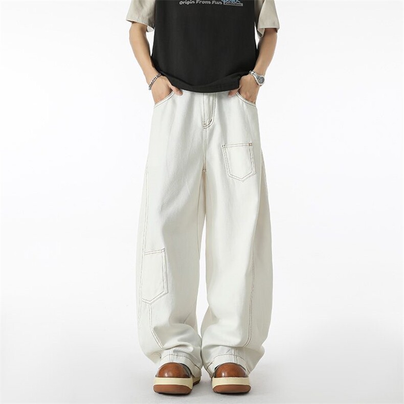 美式高街白色设计感弯刀牛仔裤秋冬季新款XZ201-7101P45,男装牛仔裤,星座201