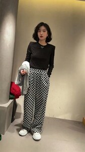 欧货格子阔腿裤图片