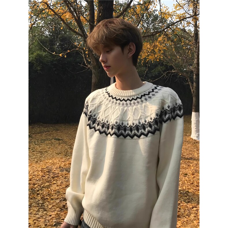 费尔岛绞花毛衣男款冬季加厚保暖上衣少年感针织打底衫MYZ536图片