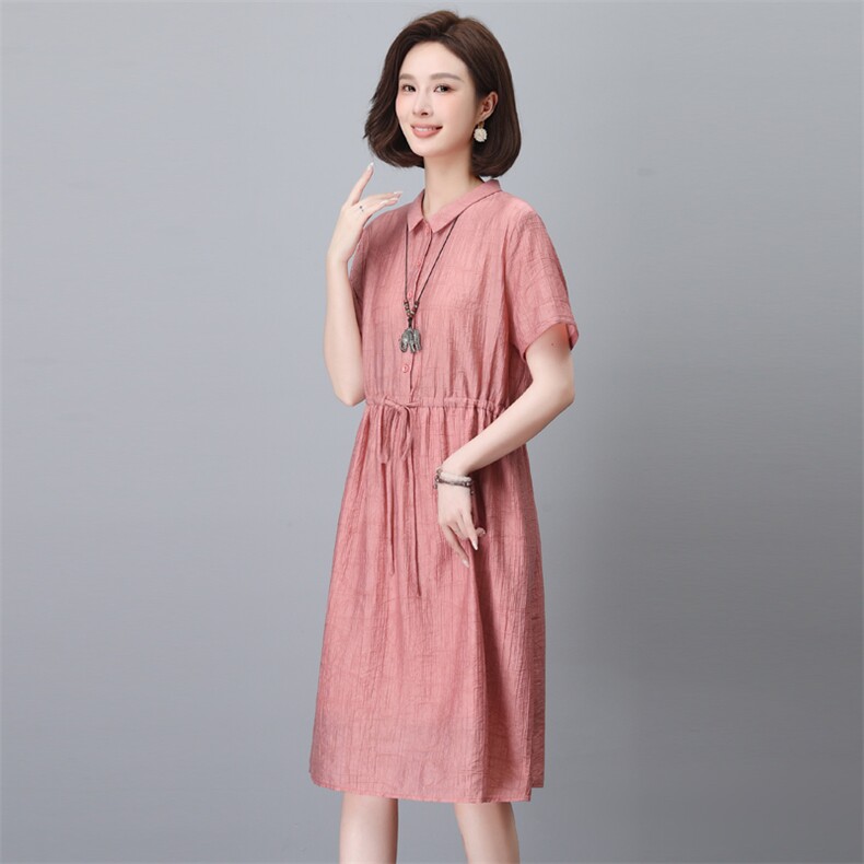 莱赛尔天丝连衣裙女夏2026新款洋气中年妈妈休闲宽松显瘦A字裙子,女装连衣裙,简韵佳
