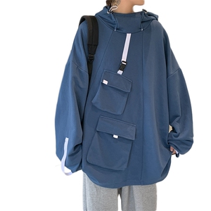 WY3097/P55秋装港风多口袋工装宽松卫衣男连帽套头上衣外套男图片