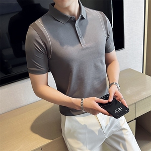 设计感夏季拼接半袖T恤翻领Polo衫新款潮流短袖体恤D342-T0242P50图片