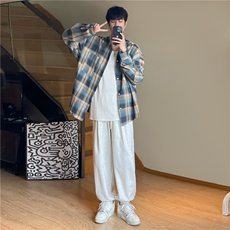 A450-CS999-P65控98早秋薄款潮流长袖格子衬衫百搭款宽松，男装衬衫，电商A450