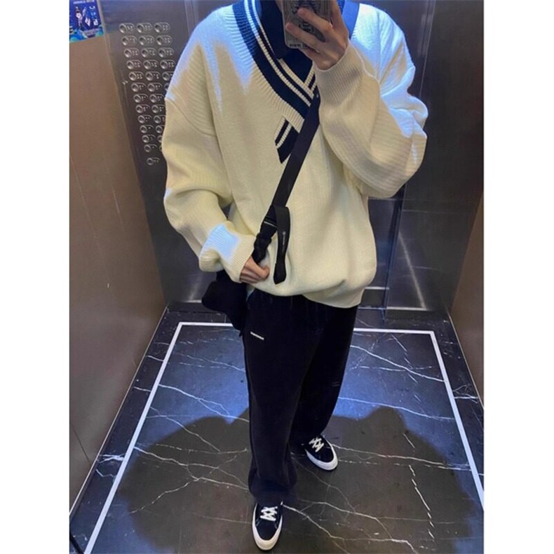 小众不规则V领针织衫毛衣条纹撞色套头上衣潮MY839特P46,男装针织衫/毛衣,星座908-1