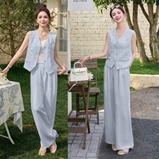 现货重工艺套装2026年夏季新款女装时尚气质无袖马甲阔腿裤两件套，女装套装/套裙，韩美纤衣