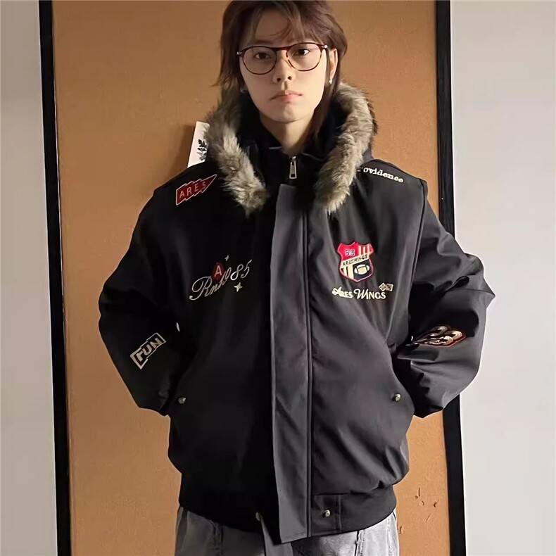 美式复古刺绣徽章座山雕棉衣外套男女冬季小众保暖夹克,男装夹克,星座506A