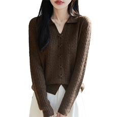HE|康赛妮A规100%纯山羊绒衫女加厚半开领针织衫复古宽松毛衣，女装羊毛衫，朝思羊绒
