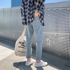 爆款夏季九分牛仔裤男宽松薄款男生裤子ins港风阔腿裤N50-P35，男装牛仔裤，星座308B-2