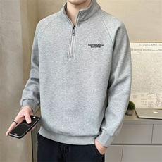 半拉链卫衣男款春秋季高级感灰色立领POLO打底衫秋冬无帽长袖t恤，男装Polo衫，星座1210-1