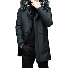 冬季新款连帽羽绒中长款厚银狐毛毛领派可克服外套YYYR6801-P530，男装中老年男装，电商B212（原钱塘6029）