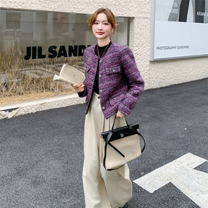 2025年冬季新款修身加厚毛呢羽绒服小香风外套女法式粗花呢上衣图片