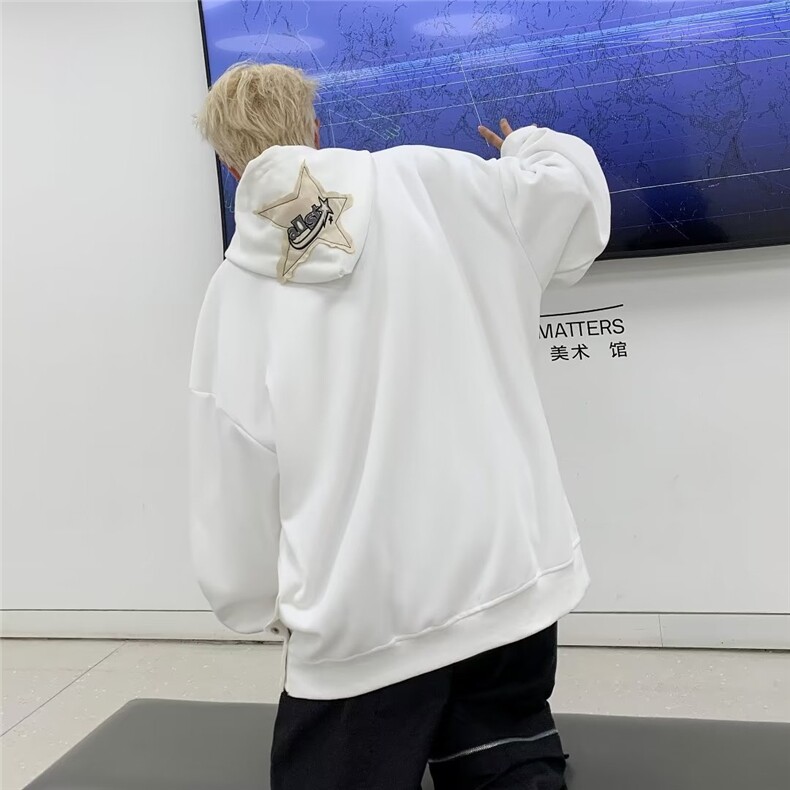 高街星星贴布连帽卫衣男潮牌嘻哈宽松套头帽衫学生外套,女装短外套,星座410-6（原星座1304-1）