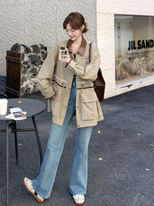 新款【现货】卡其色韩系撞色外套192-629P170K248，女装风衣，浙宝192（原082）