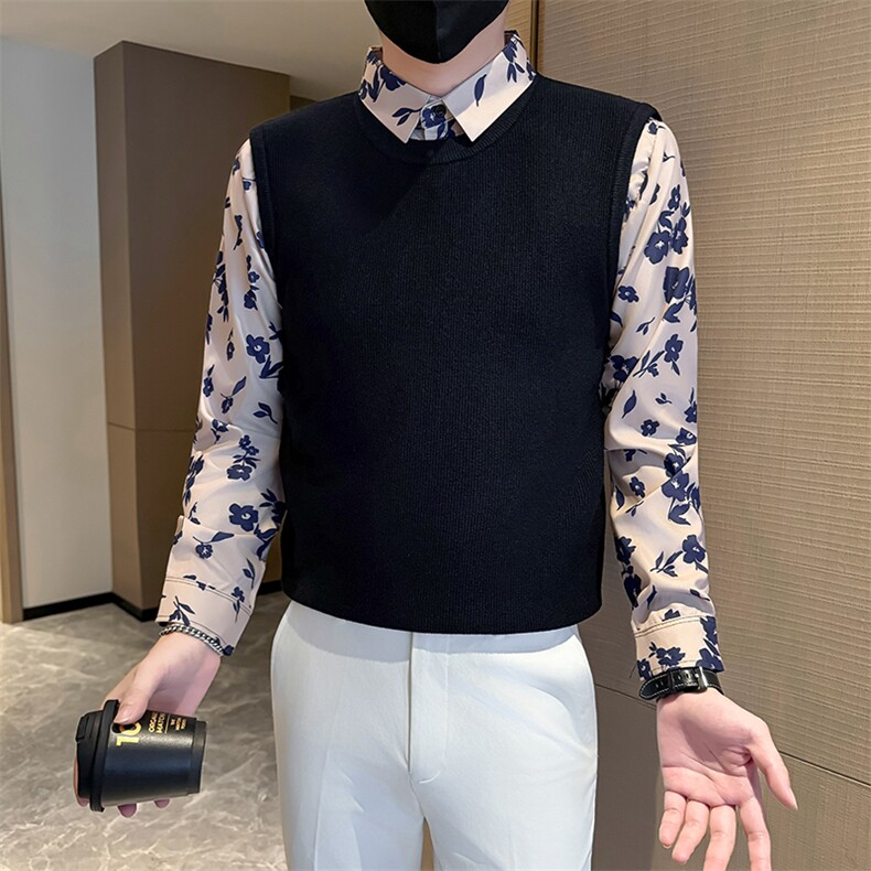 店主风小伙秋冬男士针织毛衣假二件打底衫301A-1/M86/P75,男装T恤,星座301A-1