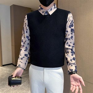 店主风小伙秋冬男士针织毛衣假二件打底衫301A-1/M86/P75图片