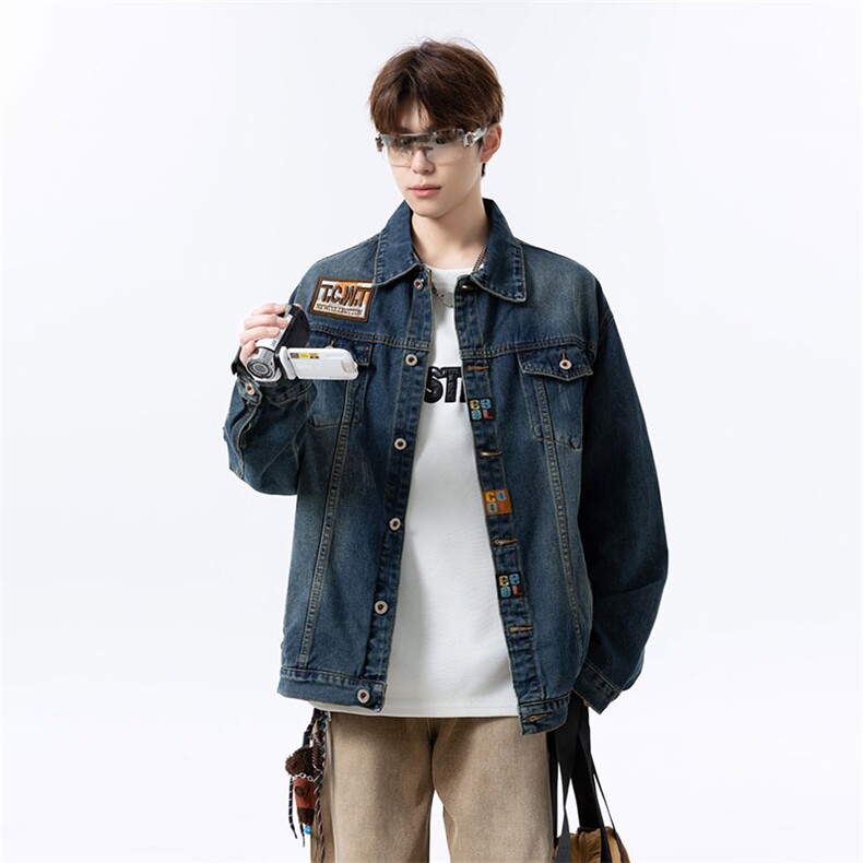 美式潮流肩章轻奢机车风牛仔外套男夹克上衣JA8819-特价P72,男装工装外套,电商A007