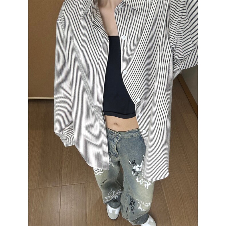 美式ins高街暗黑宽松条纹长袖衬衫SY2540-S-3XL-特P35,男装衬衫,星座417-1（原电商B245）