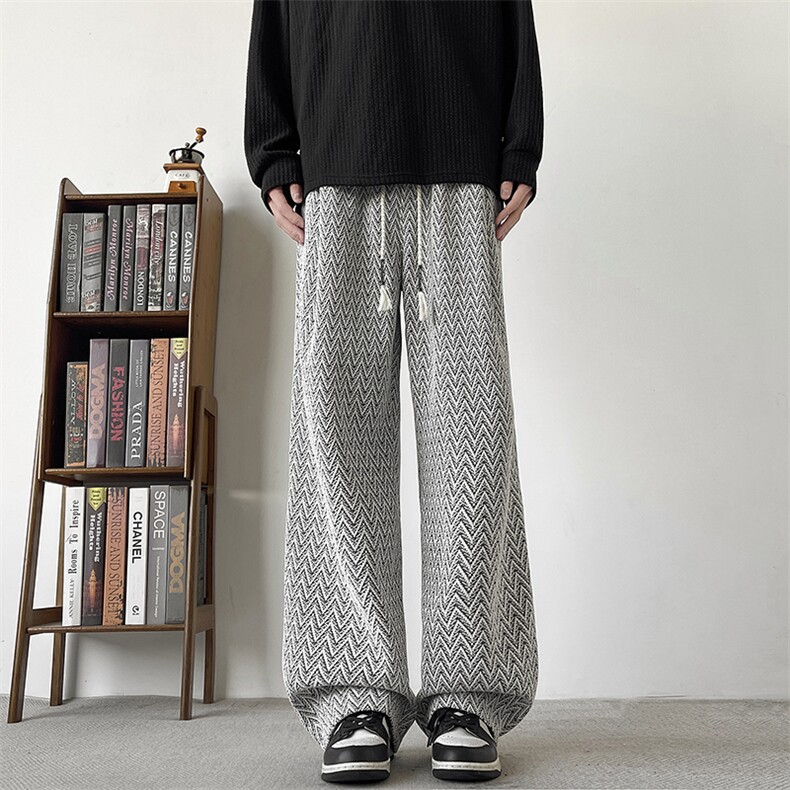 YK86147-P38聚酯纤维人字纹休闲裤子男款春季宽松直筒运动裤，女装休闲裤，电商A086-1