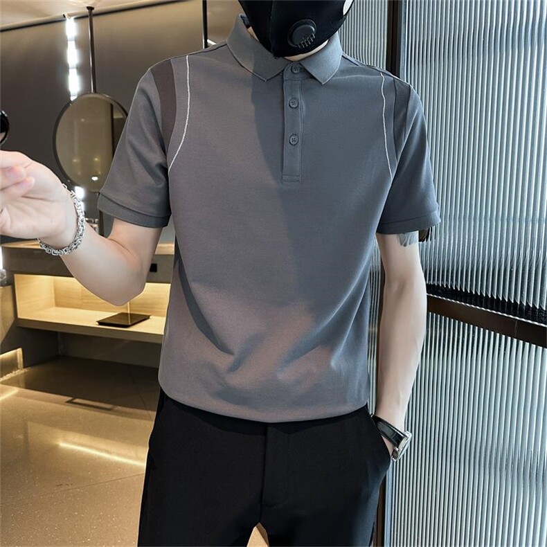 2026夏季拼接半袖T恤翻领Polo衫新款潮流短袖体恤D342-T0242-P50,男装T恤,电商D342