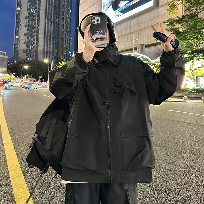 防水冲锋衣男机能风宽松飞行服休闲连帽外套工装夹克JD20,男装夹克,星座1116A-1（原606A）
