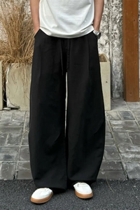 网图 夏季薄款亚麻混纺松弛垂感休闲拖地弯刀裤男女310A-C822-P35图片