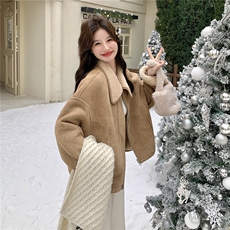 新款双面穿皮毛一体外套2D035-25141P195K288，女装短外套，2D035