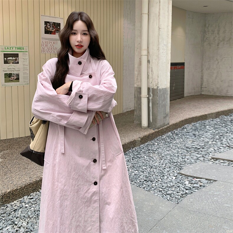多巴胺甜美粉色长款风衣外套女春秋2025新款英伦风气质感超火大衣,女装风衣,2C372