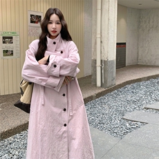 多巴胺甜美粉色长款风衣外套女春秋2025新款英伦风气质感超火大衣，女装风衣，2C372