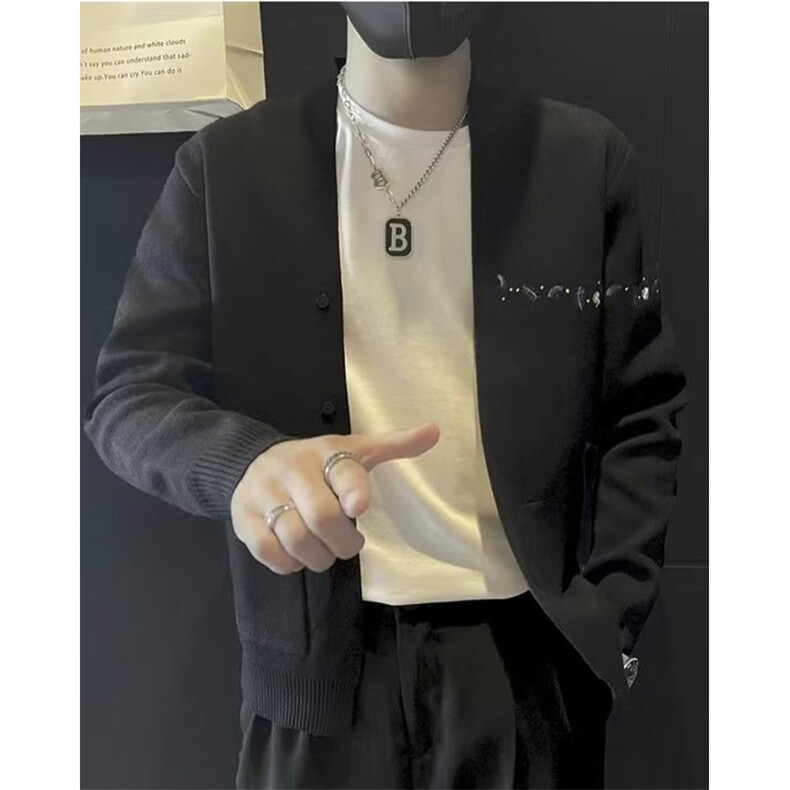 织开衫男士刺绣毛衣秋季上衣2025新款韩版痞帅炸街线衣M8203,男装针织衫/毛衣,星座1116A（原606A-3）