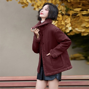 皮毛一体羊羔毛外套女短款2024新款秋冬季加绒机车服加厚皮夹克图片