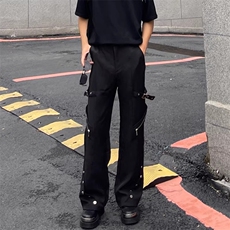 BIGWisdom黑色西裤男小众设计感解构拉链绑带高级美式直筒长裤潮，男装西裤，星座506A