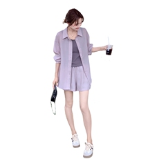 甜美浅紫色轻薄防晒衬衫短裤套装女夏2025新款小个子巨好看两件套，女装套装/套裙，2C176