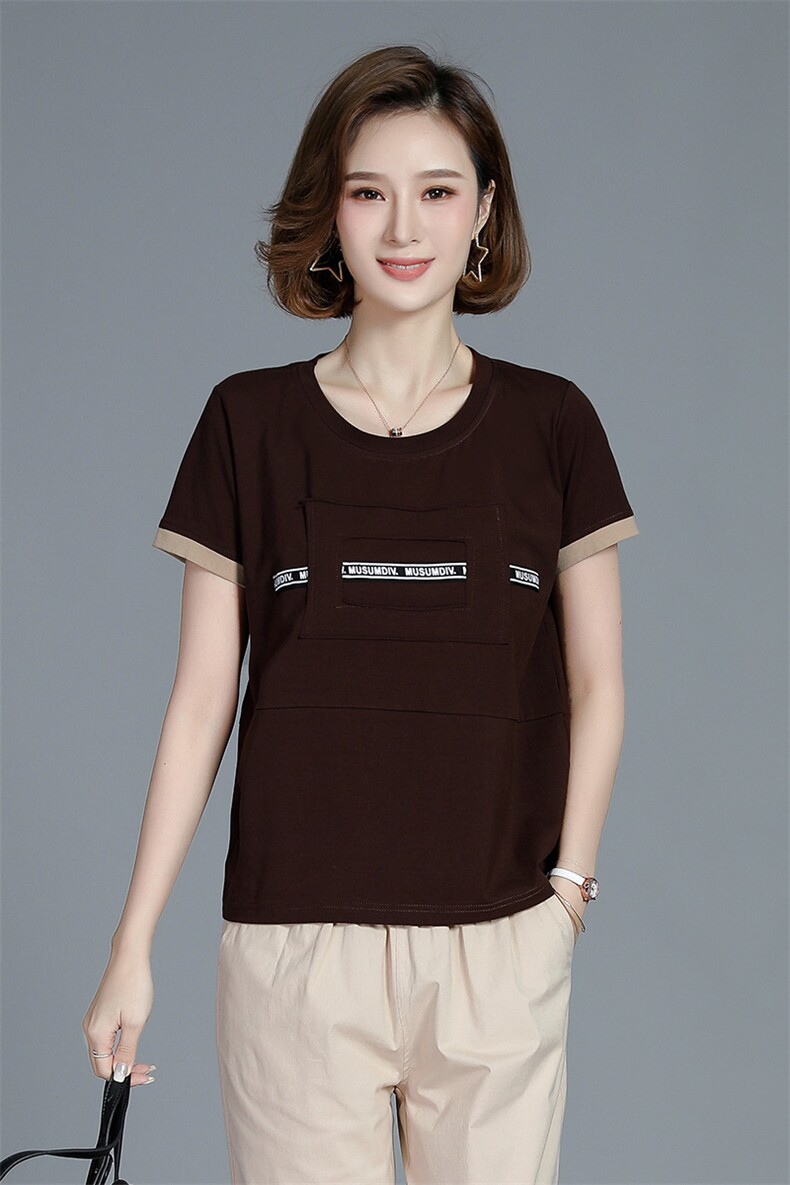短袖t恤女2021新款圆领简约韩版潮夏装体恤宽松印花条纹上衣女,女装T恤,依恋蒂丝