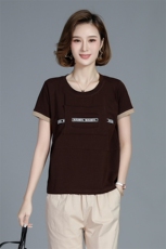 短袖t恤女2021新款圆领简约韩版潮夏装体恤宽松印花条纹上衣女，女装T恤，依恋蒂丝