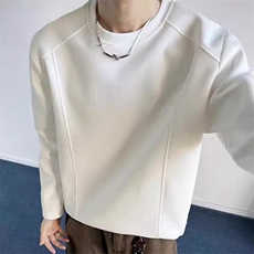 抖音得物品质美式高街重磅曼巴棉结构硬阔boxy版潮牌卫衣长袖T恤，男装T恤，电商A486