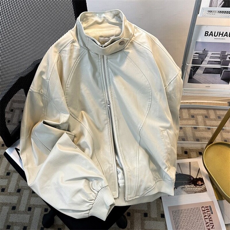 pu皮立领垫肩机车服夹克男款秋冬新款潮流宽松百搭外套8728P70,男装皮衣,星座410-2