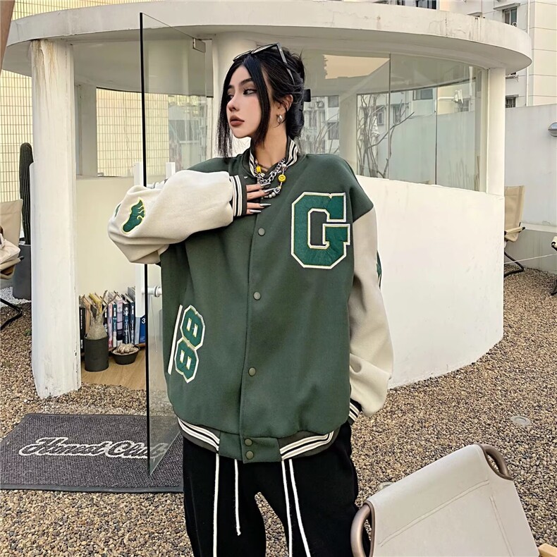 美式复古毛昵刺绣夹克短款棒球服男秋欧美高街工装夹克外套JZ42,男装夹克,星座1116A-1（原606A）