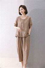 现货2025夏季新款时尚气质天丝提花套装两件套，女装套装/套裙，深水步